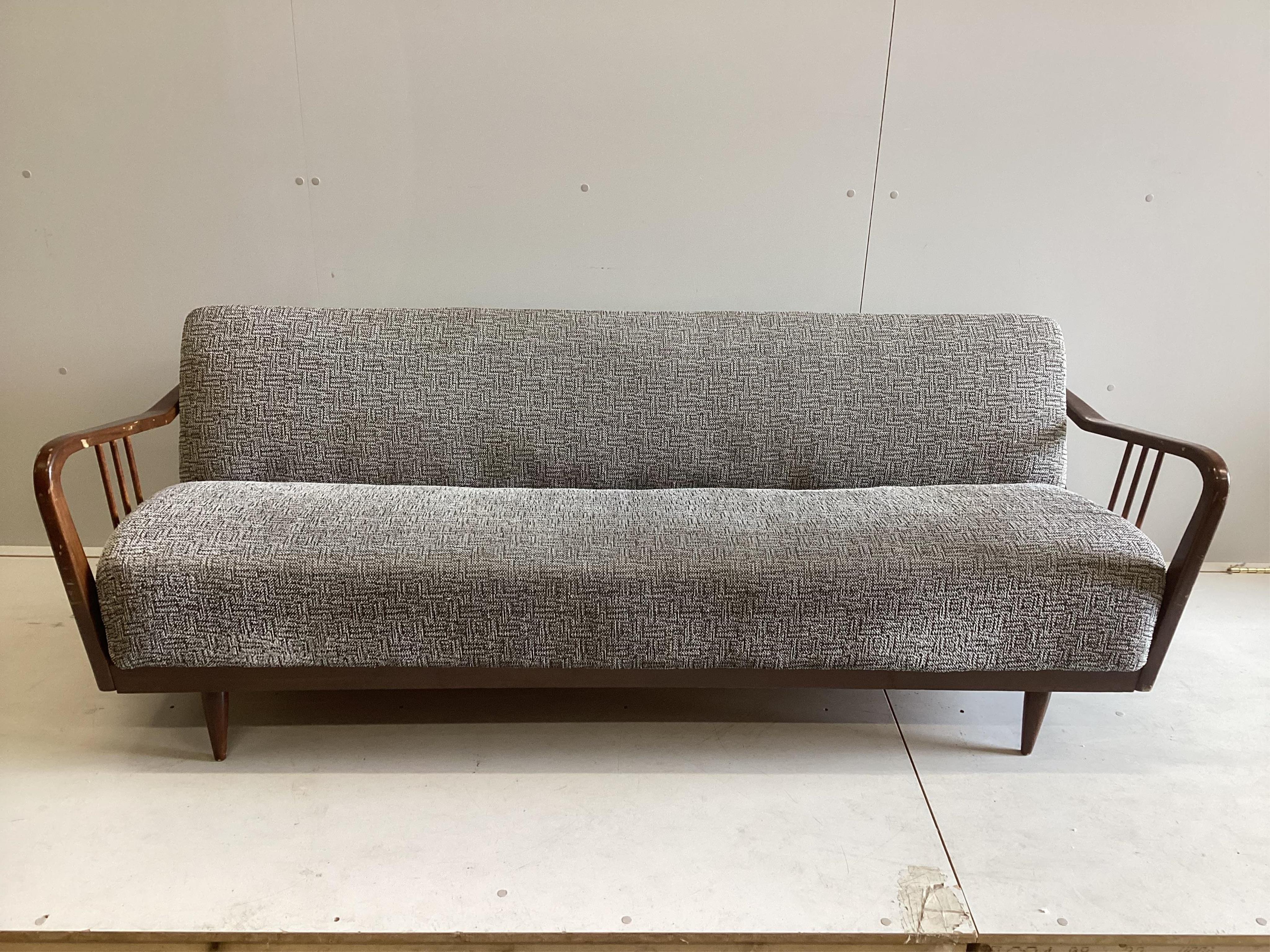 A mid century Danish style sofa bed, width 188cm, depth 76cm, height 66cm. Condition - fair